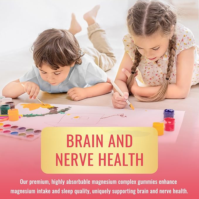 Magnesium Complex Gummies for Kids & Adults- Magnesium Glycinate, Taurate, Citrate, Malate Supplement-Support Calm Stress Relief, Bone, Muscle, Mood Vegan, Banana & Strawberry Flavor, 60 Gummies