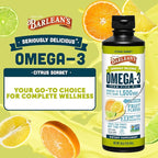 Barlean's Omega 3 Fish Oil Liquid Supplement for Men and Women, 1500mg of EPA and DHA Fatty Acid, Promotes Brain & Heart Health - Non-GMO, Citrus Sorbet, 16 oz