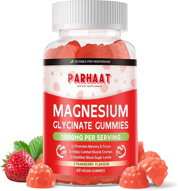 Magnesium Glycinate Gummies - Sugar Free Magnesium Potassium Supplement with Vitamin D, B6, CoQ10 for Calm Mood & Sleep Support - 60 Strawberry Chews