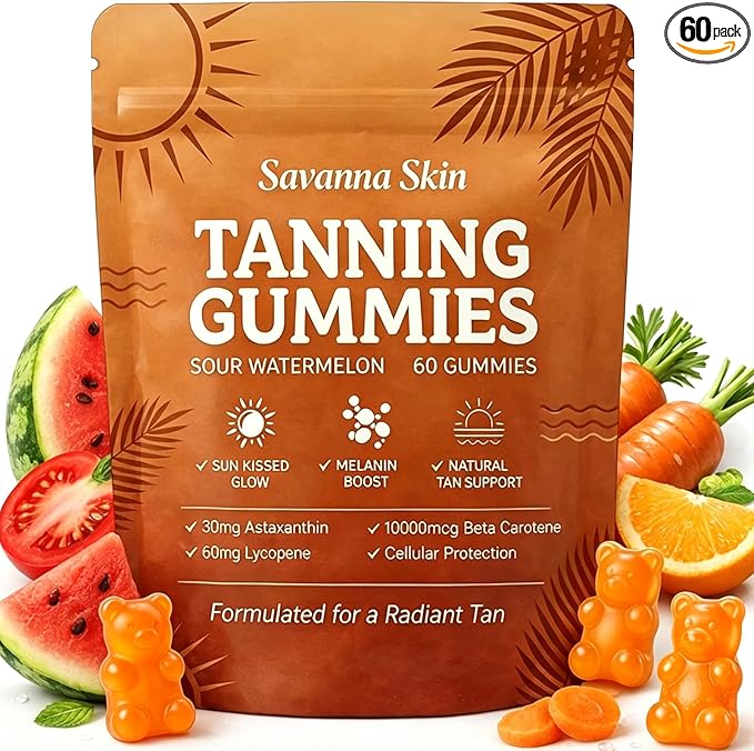 Tanning Gummies, Tanning Gummies for Women, with Astaxanthin Lycopene and Vitamins, Vegan & Sugar Free - 60 Count (1pcs)