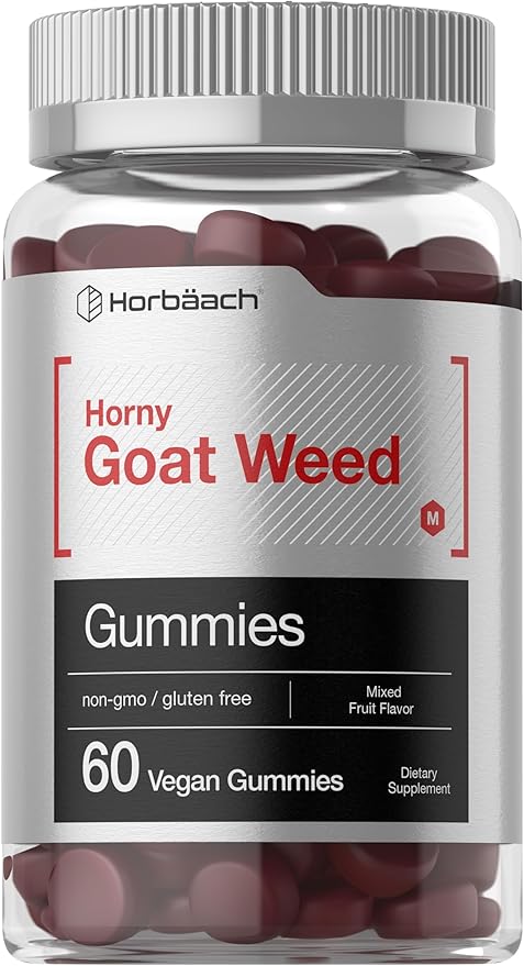 Horbäach Horny Goat Weed for Men and Women | 60 Gummies | Mixed Fruit Flavor | Includes Maca | Vegan, Non-GMO, and Gluten Free Formula