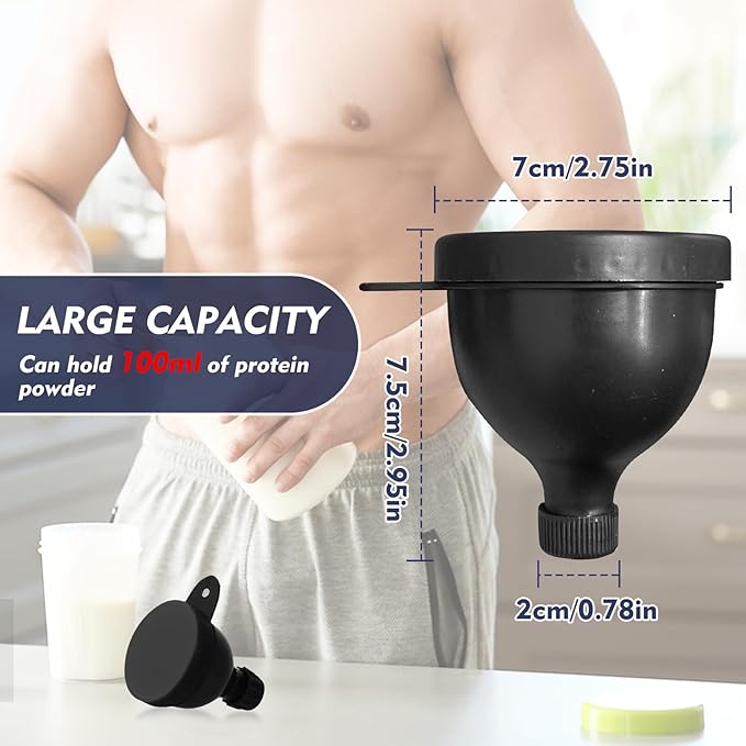 2 Pcs Protein Powder Container, Portable Protein Powder Travel Container, Protein Powder Funnel, Water Bottle Funnels for Powder Mixes, Pre Workout/Gym Supplement Funnel Keychain (100ml)