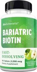 BioSchwartz Bariatric Biotin Chewable Tablets - 5500mcg Biotin per Serving - Green Apple Flavor, 3 Month Supply - Sugar-Free Hair Skin Nails Vitamins for Women for Post-Bariatric Care - 90 Servings