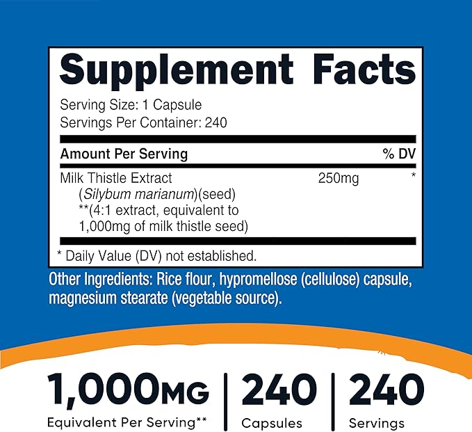 Nutricost Milk Thistle Extract 240 Capsules for 240 Servings Per Bottle (3 Pack) - Vegan, GMO Free and Gluten Free