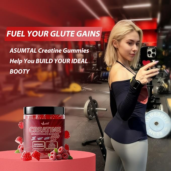 Creatine Monohydrate Gummies Complex 8500 MG for Men & Women, Creatine Monohydrate Supplement for Muscle Growth, Strength & Energy Support, Pre Workout Gummies 120 Count Raspberry Flavor