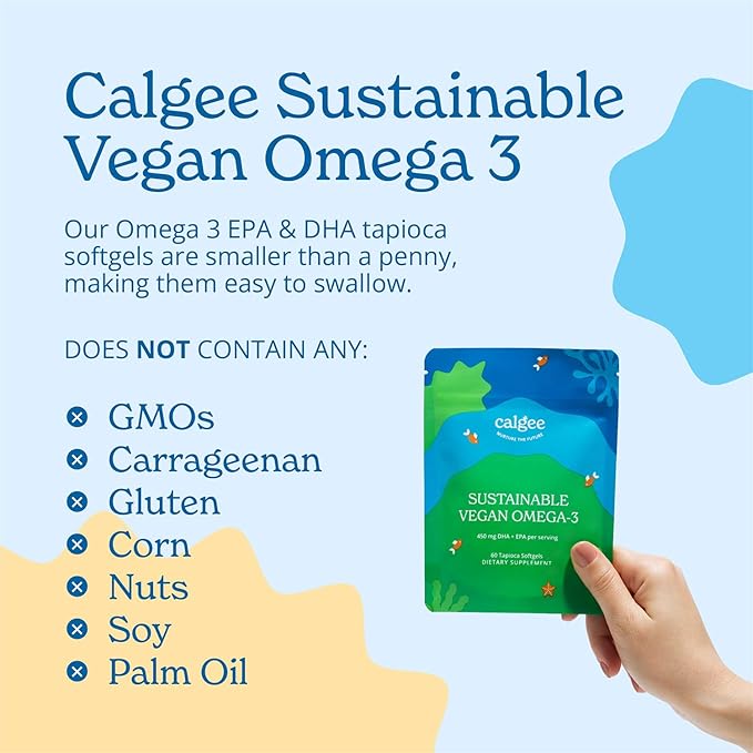 Calgee Vegan Omega 3 Supplement, 450mg DHA & EPA Fatty Acids from Algae Oil, Plant-Based Fish Oil Alternative, Carrageenan-Free Softgels, Non-GMO, 120 Count