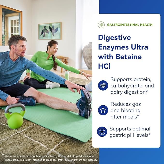 Pure Encapsulations Digestive Enzymes Ultra with Betaine HCl - Vegetarian Digestive Enzyme Supplement to Support Protein, Carb, Fiber, and Dairy Digestion* - 180 Capsules