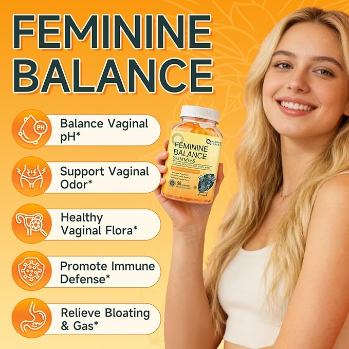 Feminine Balance Gummies, Probiotics Gummies for Women - pH Balance, Odor Control, Vaginal Flora & Digestive Health - Vaginal Probiotic with Vitamin C for Immune, Hawaiian Pineapple Flavor, 90 Gummies