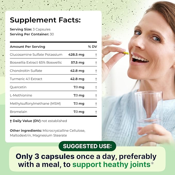 Wellnee Joint Support Supplement - Glucosamine Chondroitin MSM, Boswellia & Turmeric - Relieves Joint Discomfort & Supports Flexibility - Wellknee Joint Support - 90 Capsules, 30 Servings