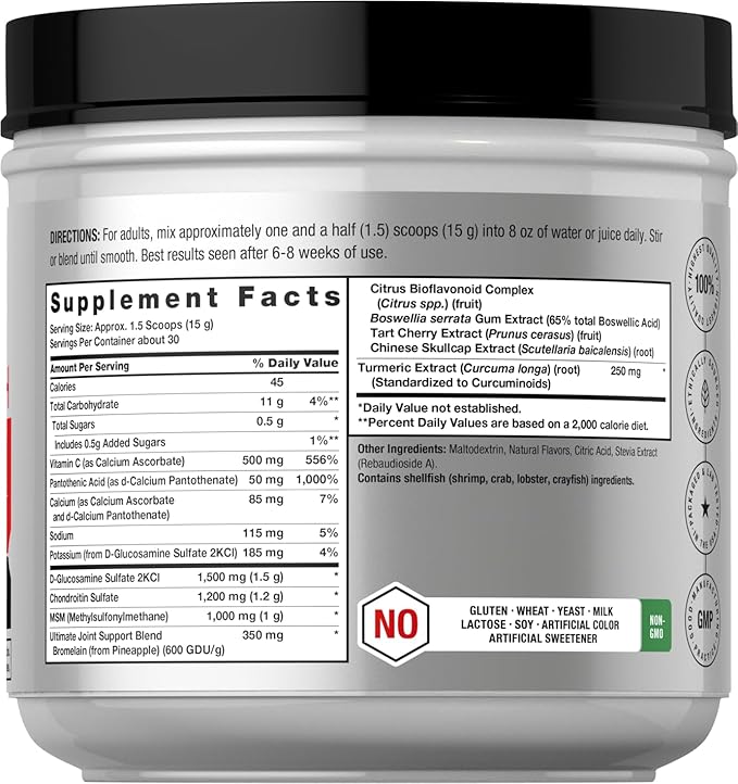 Horbaach Joint Support Supplement Powder | 1 lb | Glucosamine, Chondroitin, MSM & Turmeric | for Men and Women | Non-GMO & Gluten Free