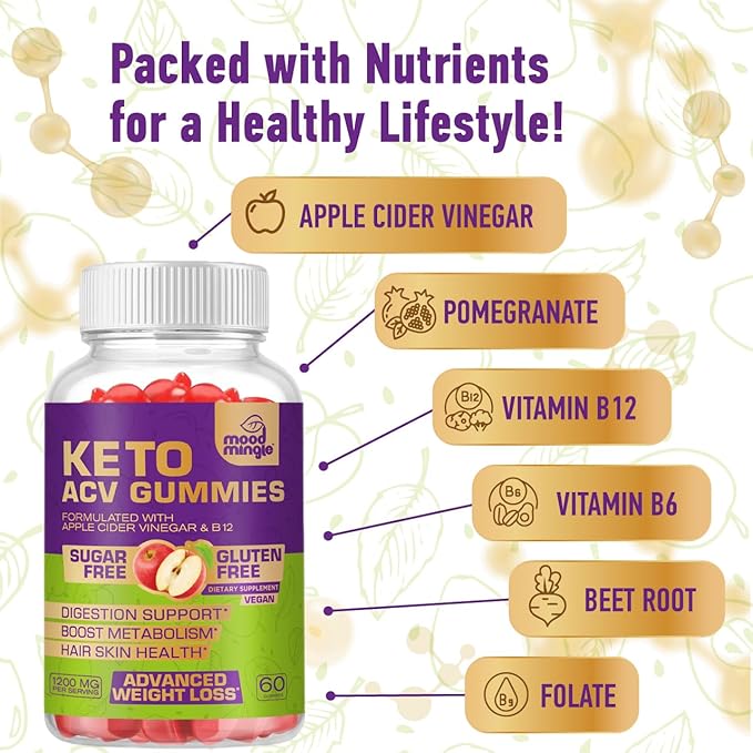 Keto ACV Gummies Gluten & Sugar-Free Apple Cider Vinegar Gummies for Advanced Weight Loss - Rapid Fat Burner Diet Supplement for Women Men - 60 Gummies (1000MG) (2-Pack)