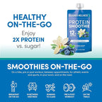 Designer Wellness Protein Smoothie, Real Fruit, 12g Protein, Low Carb, Zero Added Sugar, Gluten-Free, Non-GMO, No Artificial Colors or Flavors, Blueberry Vanilla, 12 Count