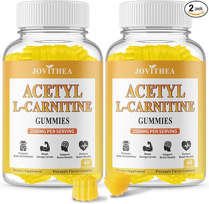 2 Pack Acetyl L-Carnitine Gummies Sugar Free, Premium L-Carnitine Supplement for Women & Men, ALCAR Supplement for Energy, Muscle, Focus & Brain Support, Gluten-Free, Non-GMO, Vegan, 120 Count