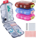 4PS Travel Pill Organizer with 164 Slice Labels，10 Compartments Travel Pill Box Portable Folding Small Pill Case Daily Pill Container Used for Carry Storage Medicine Organizer By M MUchengbao