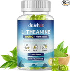 duwhot L Theanine Gummies, 200/400mg L-Theanine Supplement for Adults & Kids, Natural Stress Relief, Relaxation, Zzz & Focus Support Gummy, Organc,Vegan, Low Sugar,Non-Drowsy,Lemon Flavor,60 Chewables