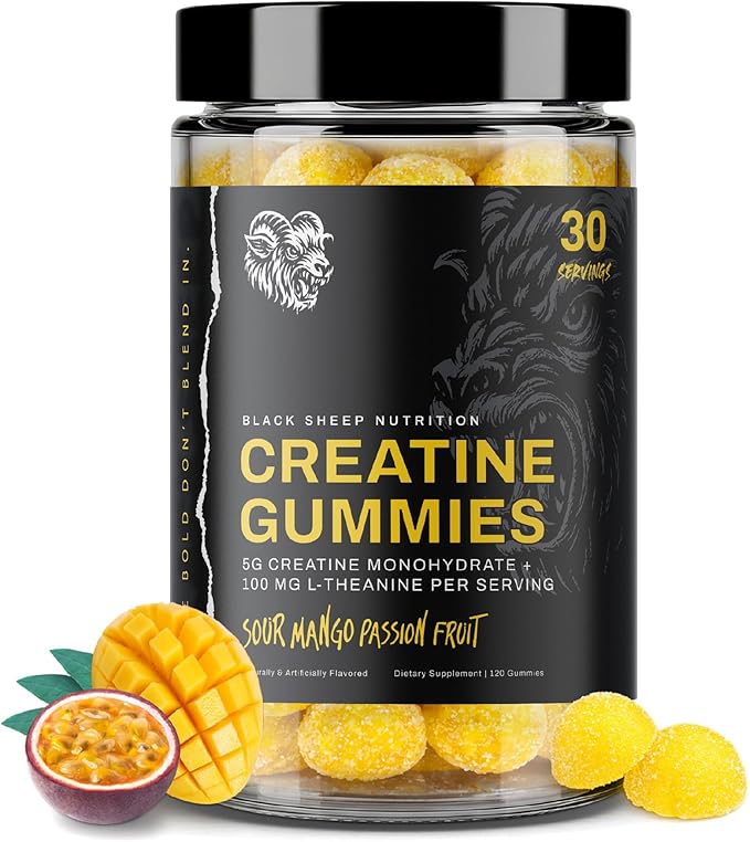 Creatine Monohydrate Gummies for Men and Women, 5g Creatine + L-Theanine for Muscle Growth, Strength, Focus, & Energy, Vegan, Non GMO, Gluten Free (120 Count, 30 Servings)
