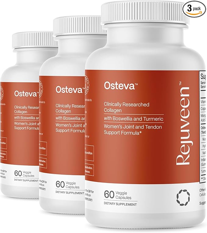 Osteva Joint Support Supplement for Women | High Potency Collagen, Turmeric, Boswellia | for Flexible Cartilage & Tendons, Resilient Knees & Hip, Improved Mobility | Non-GMO, 60 Ct (3 Pack)