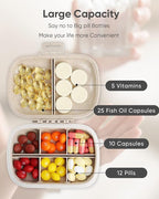 Holii Travel Pill Organizer, 8 Compartments Portable Pill Case, Daily Pill Box to Hold Vitamins, Small Pill Container for Pocket Purse Medicine Organizer（Khaki）