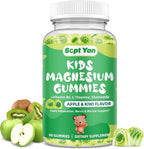 Kids Magnesium Gummies, Magnesium Glycinate Gummies for Kids & Adults with Citrate, L-Theanine, Chamomile, Vitamin B6 for Sleep, Relaxation, Brain & Muscle, Sugar Free Apple & Kiwi Flavor 60ct