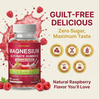 Magnesium Glycinate Gummies, Sugar Free Magnesium Supplement for Men & Women, Supports Relaxation, Gentle on Stomach, Chewable, Raspberry, 60 Count (Pack of 1)