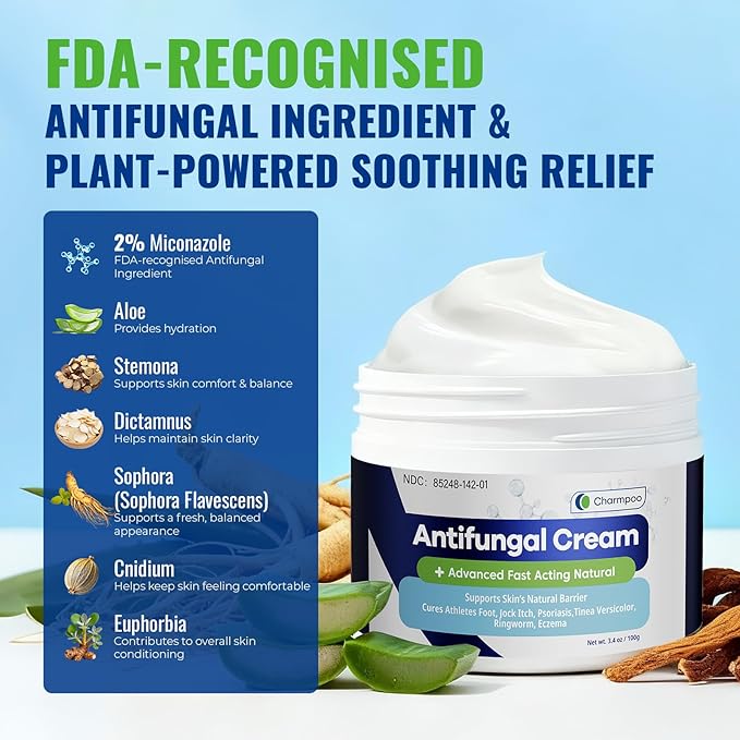 Antifungal Cream for Jock Itch: 2% Miconazole and Herbal Formula for Itchy Skin Relief Extra Strength - Cures Ringworm Athletes Foot Tinea Versicolor 100g