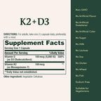 Nature's Bounty Vitamin D3 K2 Supplement, 4000 IU, D3 Plus 100 mcg of Vitamin K Supplements for Adults for Heart & Bone Health Support, 60 Day Supply, 60 Vegetarian Capsules (Pack of 3)