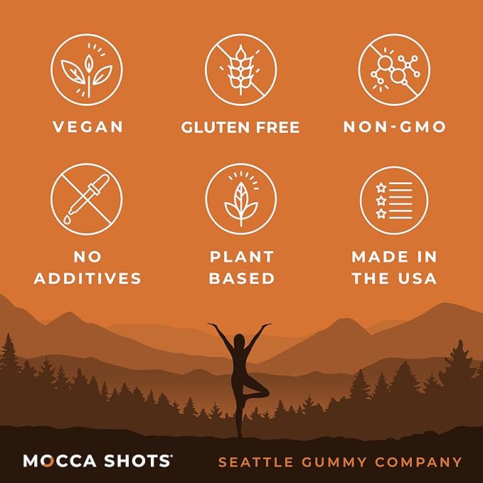 SGC Highest Concentration 100 mg Caffeine per Gummy, 2 Gummies per Pack, 6-Pack Mocca Shots Salted Caramel Plant-Based Instant Energy with Herbal nootropics