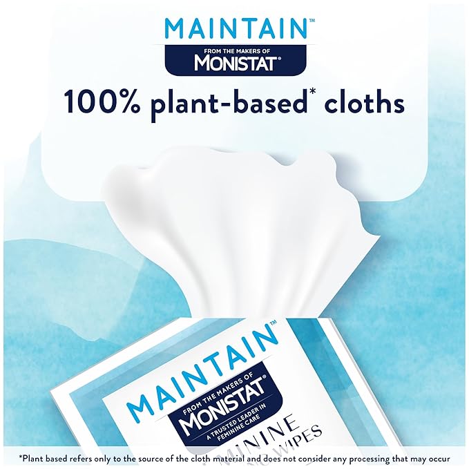 Monistat Maintain Boric Acid Feminine Wipes, Fragrance-Free, Non-Irritating and pH-Balanced Wipes for Women, Individually Wrapped Feminine Care, 12 Count