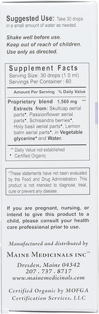 Relax + Restore Alcohol-Free Herbal Stress Support- with Nervines and Adaptogens for Healthy Calm* Certified Organic - 2 floz (60 Servings)