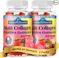 2 Pack Multi Collagen Peptides Gummies, Sugar Free Hydrolyzed 5000mg Protein丨Type I,II,III,V,X with Biotin Hyaluronic Acid Vitamin C A D B6 B12 for Skin Hair Nail & Joint -Strawberry