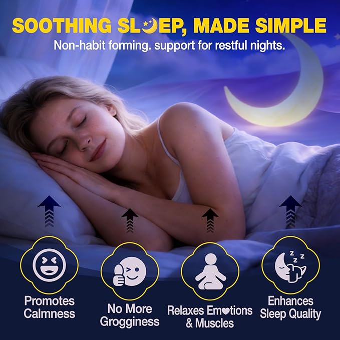 Glycine Gummies for Sleep, Glycine 3g Supplements with NAC, Magnesium Glycinate, L-Theanine, GABA, L Tryptophan, B6 for Relax, Nerve & Brain, Melatonin Free, Sugar Free, Vegan, Blueberry Flavor, 60 Ct