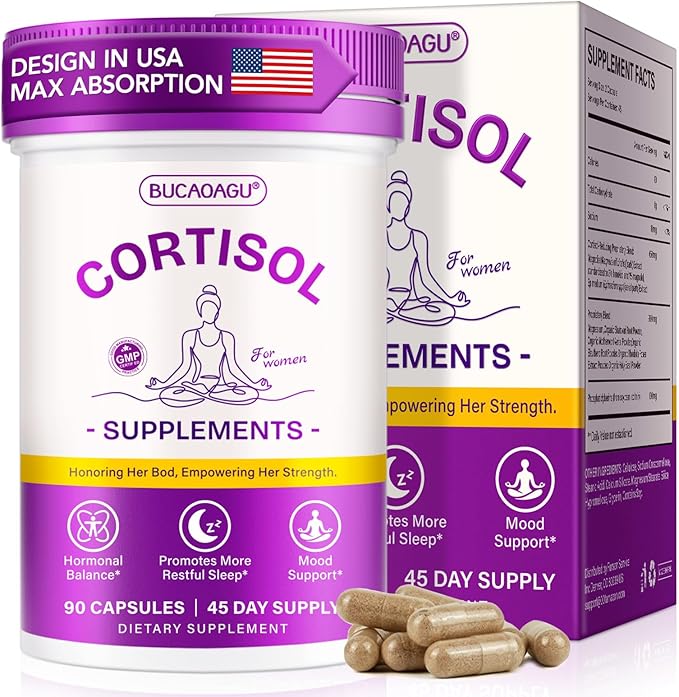 Cortisol Supplements for Women - Cortisol Reducer & Stress Support - Magnolia Bark, Rhodiola Rosea, Holy Basil, Magnesium, Phosphatidylserine - Hormone Balance & Mood, Focus, Sleep Support