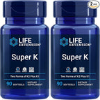 Life Extension Super K, Vitamin K Supplement, 2000 Mcg Vitamin-K and 1180 Mcg Vitamin K2, Heart Health, Once-Daily, 90 Softgels (Pack of 2)