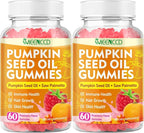MEENCCD 2 Pack Pumpkin Seed Oil Gummies with Saw Palmetto, Pumpkin Seed Oil for Hair and Skin Health, Pumpkin Seed Extract for Women Men, Sugar-Free, Raspberry Flavor, 120 Count