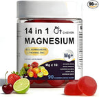 Magnesium 14-in-1 Complex Gummies with Ashwagandha & L-Theanine, Zinc | Deep Clamly Magnesium Glycinate Gummies, Stress Relief & Calm Support Formula | Vegan, Sugar-Free Supplement, 90 Count
