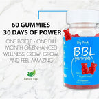 BBL Gummies for Women - Peach Growth Support with Collagen, Herbal Blend & Biotin, Fitness Multivitamins for Natural Curves, Confidence, Vegan & Cruelty Free - Natural Strawberry Flavor (60 Count)