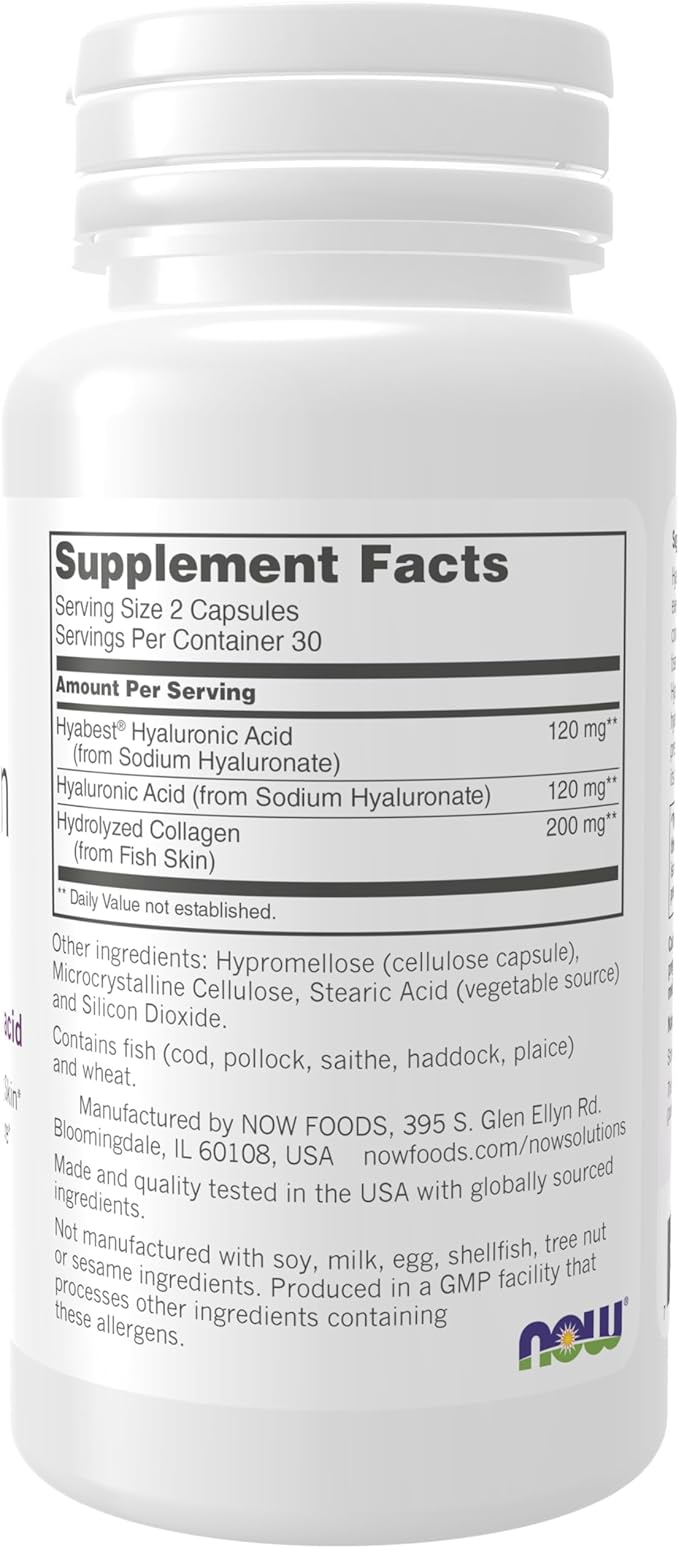 NOW Foods Solutions, Hydration Rescue with Hyabest® hyaluronic acid, Helps Maintain Youthful Looking Skin*, Supports Healthy Skin Moisture*, 60 Veg Capsules