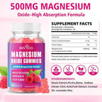 2 Pack Magnesium Oxide 500mg Gummies for Vegan Sugar-Free Raspberry Flavor, Muscle Recovery, Nerve Health & Relaxation, 120 Gummies (Non-GMO, Gluten & Allergen Free)