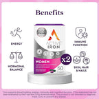 Active Iron Supplement 25mg + Multivitamin for Women, Clinically Proven to Increase Iron & Energy Levels, Maximum Absorption, Gentle, Non-Constipating, 60 Capsules + 60 Tablets in On-the-Go Foil Packs