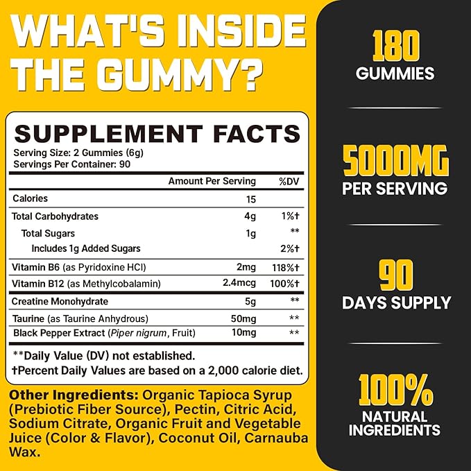(180 Count) Creatine Monohydrate Gummies for Men & Women - Creatine Pre Workout Gummies for Muscle Builder, Muscle Strength, Recovery, Endurance, Energy, Creatine for Women & Men, Vegan, Mixed Berry