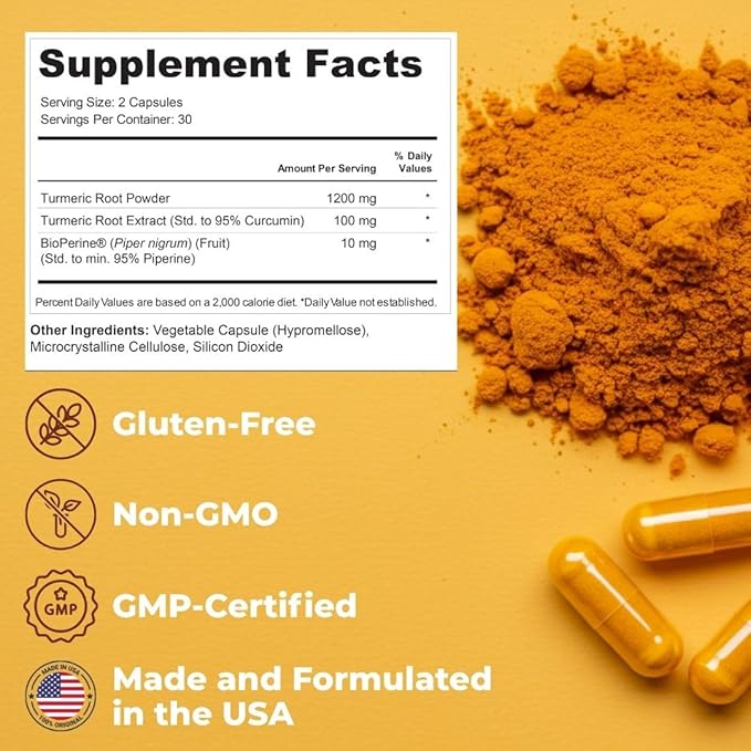 Vital Turmeric Curcumin Supplement – 1310 mg Blend with 95% Curcuminoids & Curcumin with Black Pepper – Joint, Brain, Immune & Anti-Aging Support – Non-GMO, Gluten-Free – 30 Day Supply