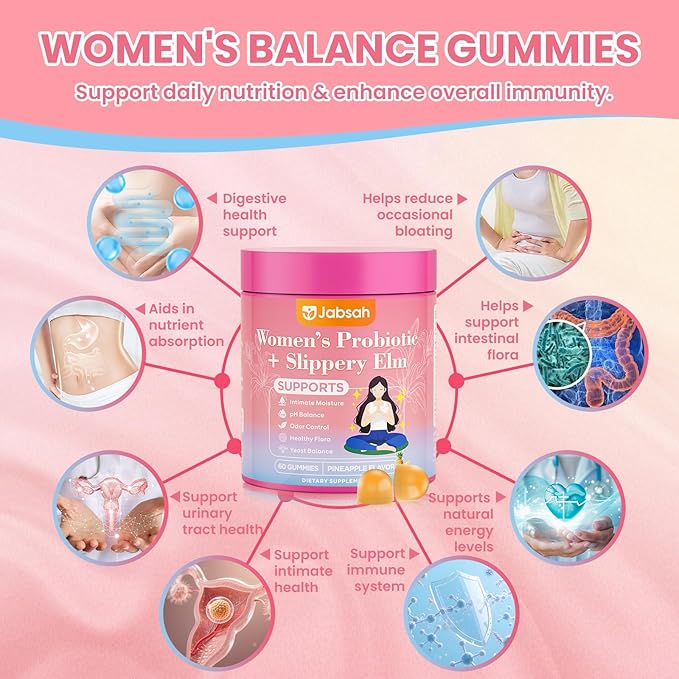 Her Juicy Feminine Probiotics Gummies for Women, Women's Probiotic Gummy with Slippery Elm - Supports pH Balance, Vaginal Health, Gut & Immune System Health for Women - Tasty Pineapple (60 Count)