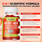 Keto ACV Gummies, 8-in-1 500mg Apple Cider Vinegar Supplement with Vitamin B12, Potassium & Magnesium Citrate, Beet Root & Pomegranate, Supports Healthy Digestion & Energy, 60 Gummies