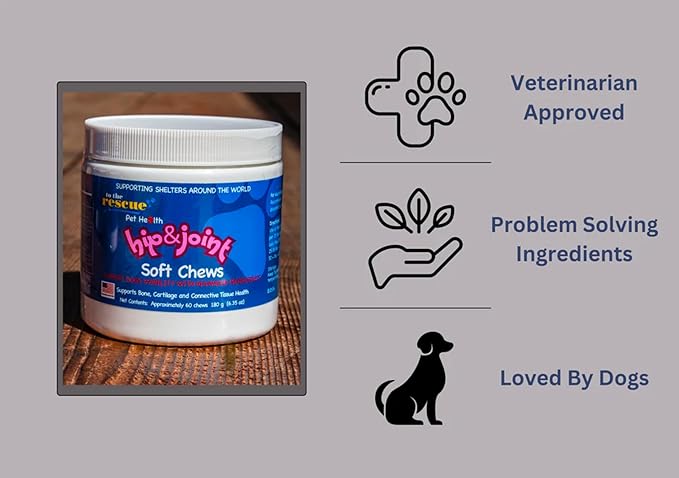 to The Rescue Dog Hip and Joint Gloucosamine Supplement - Encourages Improved Mobility for an Active Dog's Journey - Supports Bone, cartlige and Connective Tissue Health - 60 Chews