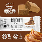 Genius Gourmet Protein Bar, Salted Caramel Keto Snack, Low Carb, Low Sugar & Gluten Free, Protein Snacks for Adults, 10G of Whey Protein per Protein Bar, 5 Net Carbs, 10 Count