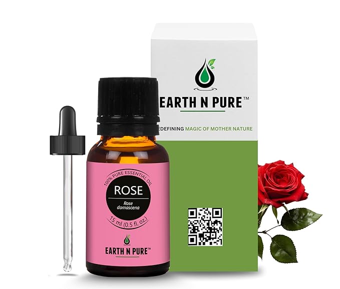 Earth N Pure Rose (Gulab Oil) Essential Oil Natural and Therapeutic Grade with Glass Dropper 15 ml