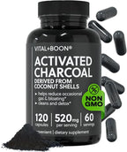 Activated Charcoal Pills – Derived from Coconut Shells – Black Charcoal Binder for Stomach, Gas & Bloating Relief – Gluten Free Vegetarian Active Carbon to Support Detox (120 Capsules)
