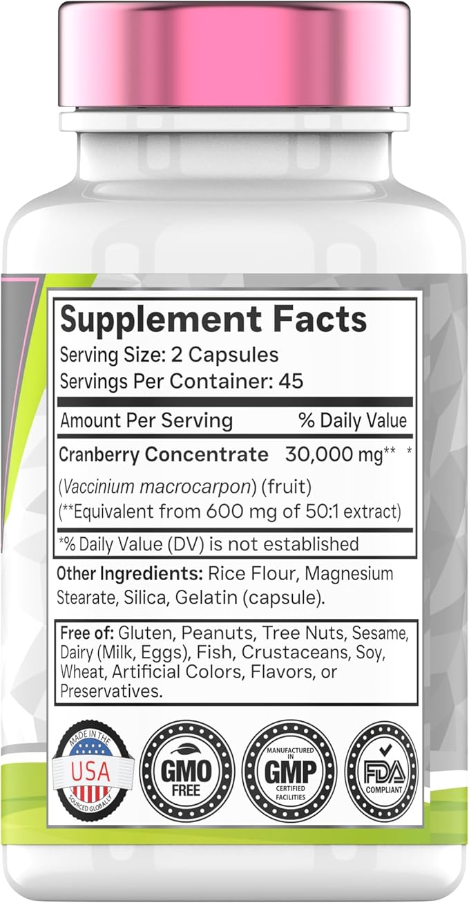 tnvitamins Cranberry Pills for Women: 600 mg of 50:1 Cranberry Concentrate Extract - 90 Capsules | Urinary Tract Health & Support* | Supplement for Women | Non-GMO | Made in the USA!