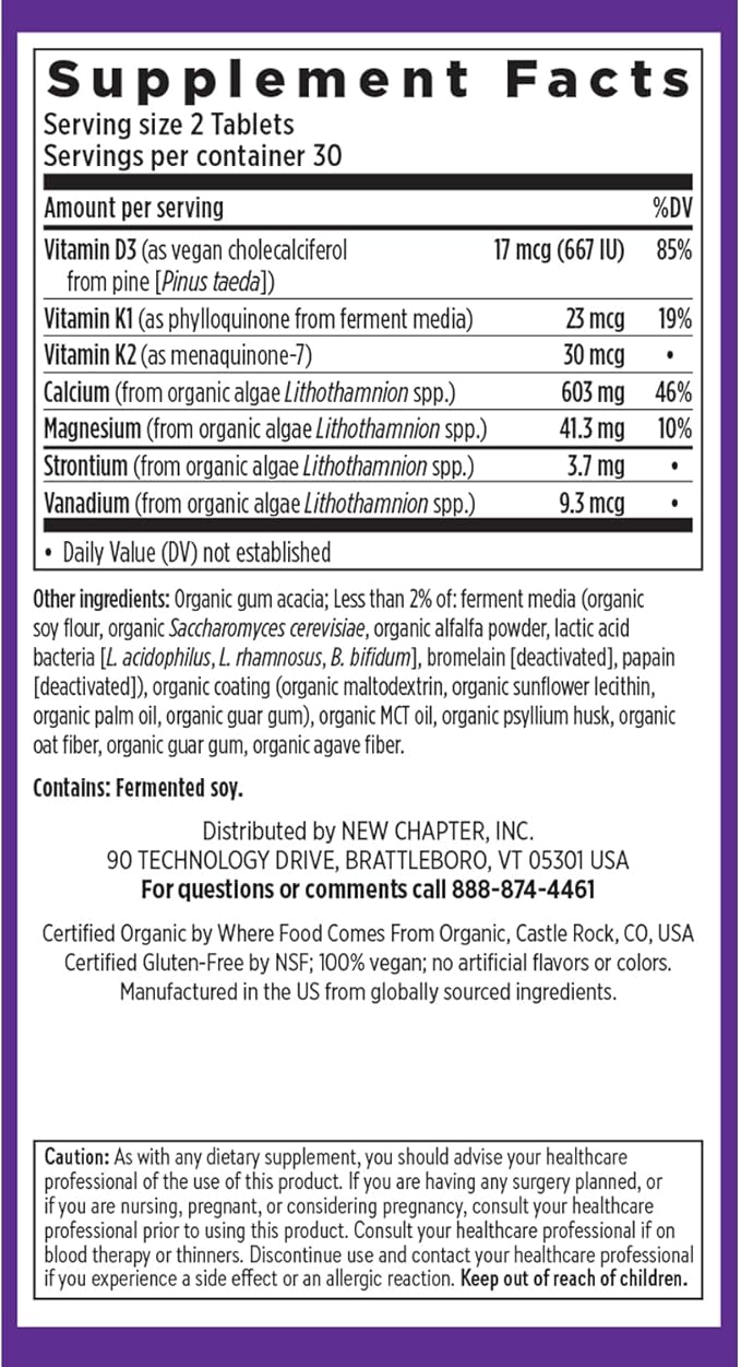 New Chapter Calcium Supplement – Organic Plant Calcium for Women Under 40, with Vitamin D3 for Absorption + Vitamin K2 + Magnesium, Vegetarian, Gluten Free - 60 Count