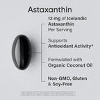 Sports Research® Triple Strength Astaxanthin 12mg w/Organic Coconut Oil - Antioxidant Supplement for Skin & Eye Health Support* - Soy Free · Non-GMO · Gluten Free - 60 Softgels